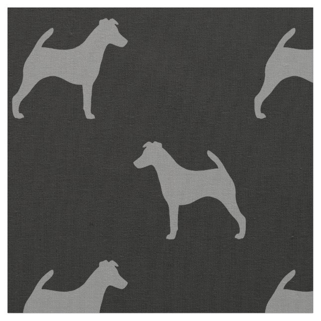 Smooth Fox Terrier Silhouettes Grey and Black Fabric (Close Up)