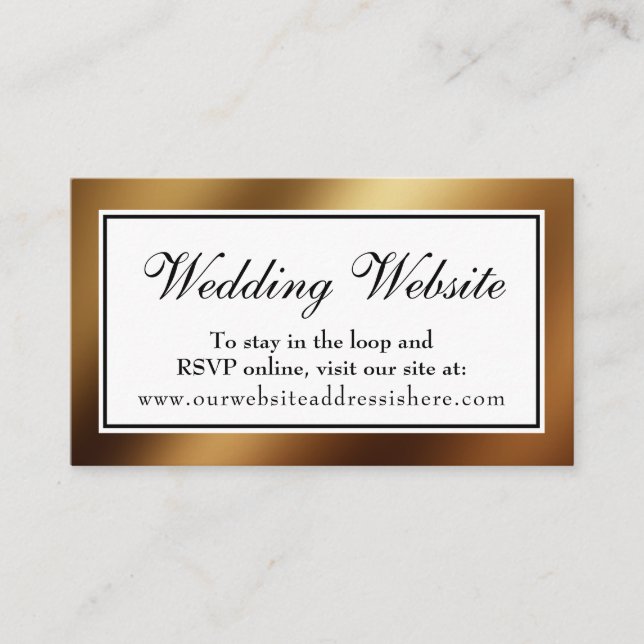 Smooth Gold Glam Wedding Website Insert Card (Front)