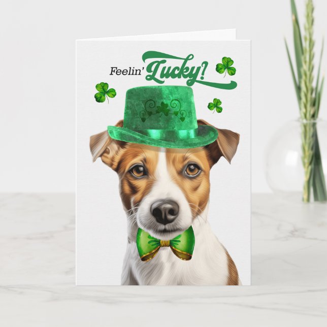 Smooth Jack Russell Dog Lucky St Patrick's Day Holiday Card (Front)