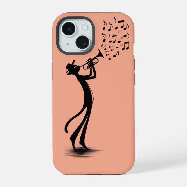 Smooth Jazz Cat Trumpet Player iPhone 15 Case (Back)