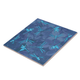 Smooth Light Blue Dragonfly Ceramic Tile