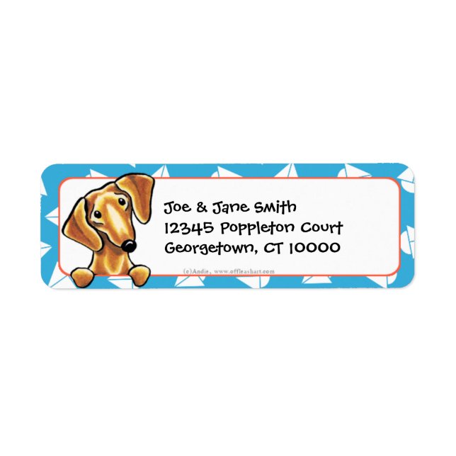 Smooth Red Dachshund Blue Sailboats Return Address Label (Front)