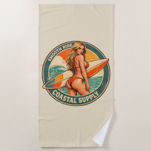 Smooth Ride Coastal Supply Surf Pin-up Graphic Beach Towel