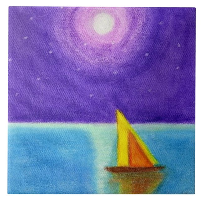 Smooth Sailing Abstract Pastel Painting Ceramic Tile (Front)
