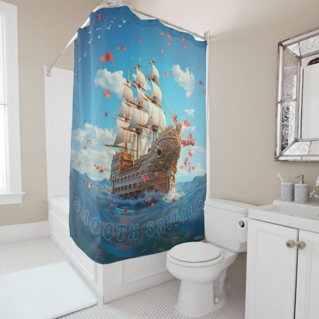 smooth sailing ship shower curtain (In Situ)