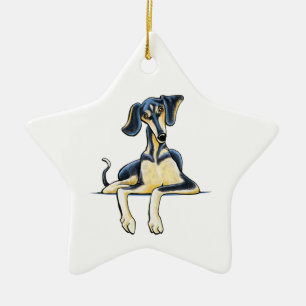 Smooth Saluki Emil Ceramic Tree Decoration
