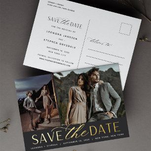 Smooth Script   2 Photo Wedding Save the Date Foil Invitation Postcard