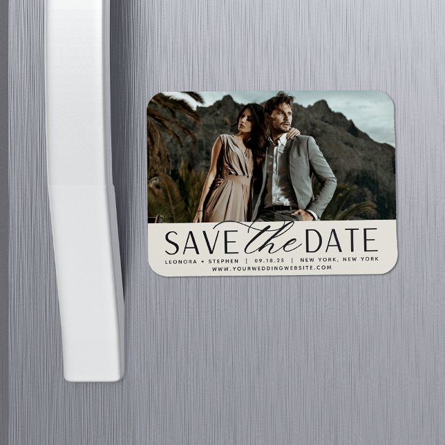 Smooth Script | Horizontal Photo Save the Date Magnet (Creator Uploaded)
