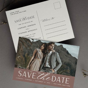 Smooth Script Photo Wedding Save the Date Announcement Postcard