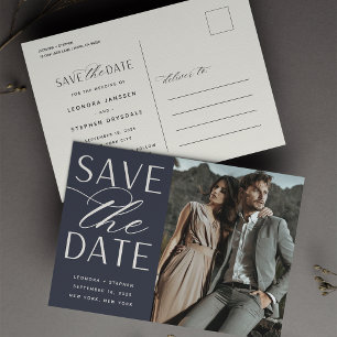 Smooth Script Photo Wedding Save the Date Announcement Postcard