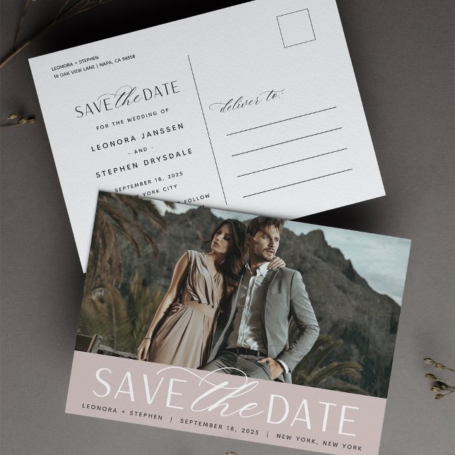 Smooth Script | Photo Wedding Save the Date Announcement Postcard (Creator Uploaded)