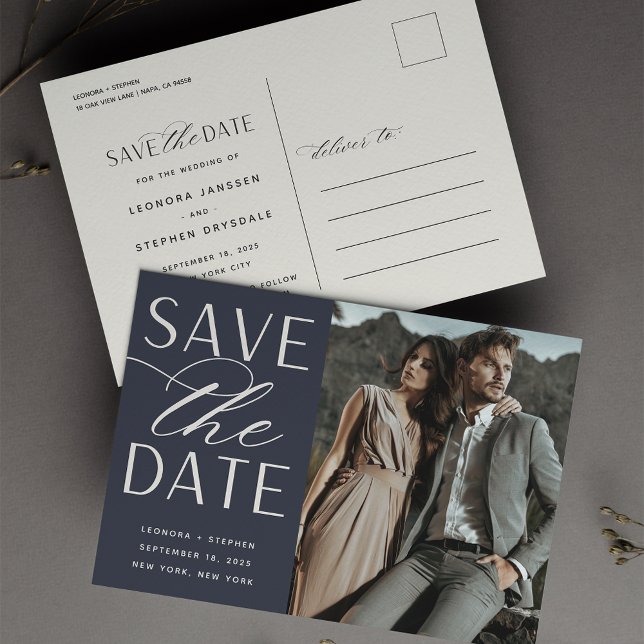 Smooth Script | Photo Wedding Save the Date Announcement Postcard (Creator Uploaded)