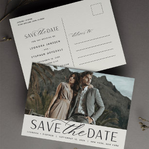 Smooth Script Photo Wedding Save the Date Announcement Postcard