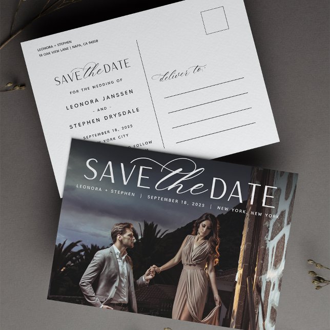 Smooth Script | Photo Wedding Save the Date Announcement Postcard (Creator Uploaded)