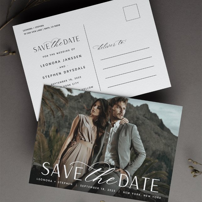 Smooth Script | Photo Wedding Save the Date Announcement Postcard (Creator Uploaded)