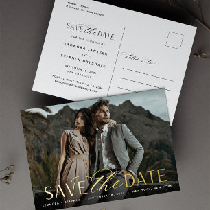 Smooth Script Photo Wedding Save the Date Foil Invitation Postcard
