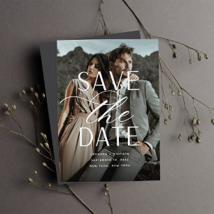 Smooth Script Single Vertical Photo Wedding Save The Date
