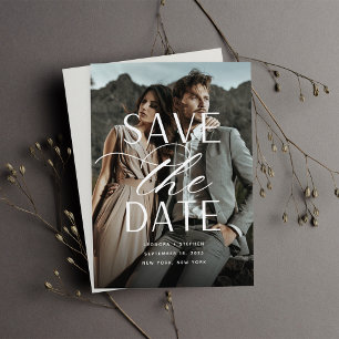 Smooth Script Single Vertical Photo Wedding Save The Date