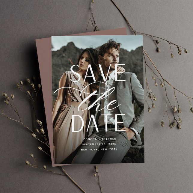 Smooth Script | Single Vertical Photo Wedding Save The Date (Creator Uploaded)