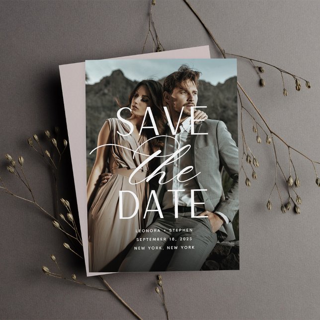 Smooth Script | Single Vertical Photo Wedding Save The Date (Creator Uploaded)