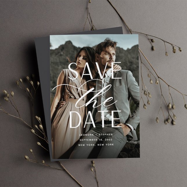 Smooth Script | Single Vertical Photo Wedding Save The Date (Creator Uploaded)