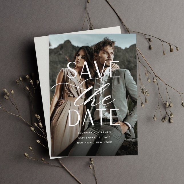 Smooth Script | Single Vertical Photo Wedding Save The Date (Creator Uploaded)