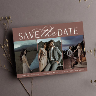 Smooth Script Three Photo Wedding Save The Date