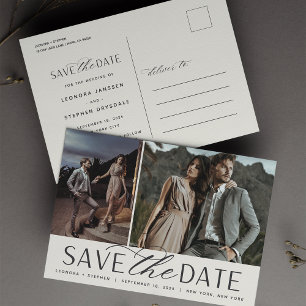 Smooth Script   Two Photo Wedding Save the Date Announcement Postcard