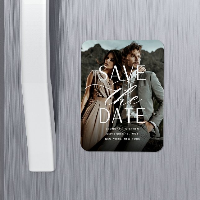 Smooth Script | Vertical Photo Save the Date Magnet (Creator Uploaded)