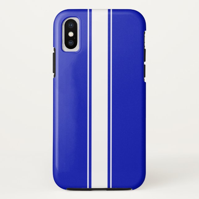 Smooth & Tough Blue with White Racing Stripe Case-Mate iPhone Case (Back)