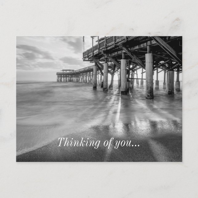 Smooth Waves At Cocoa Pier Grayscale Postcard (Front)