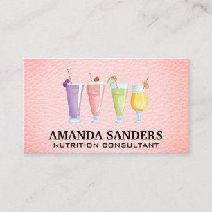 Smoothie Drinks Pink Leather Business Card