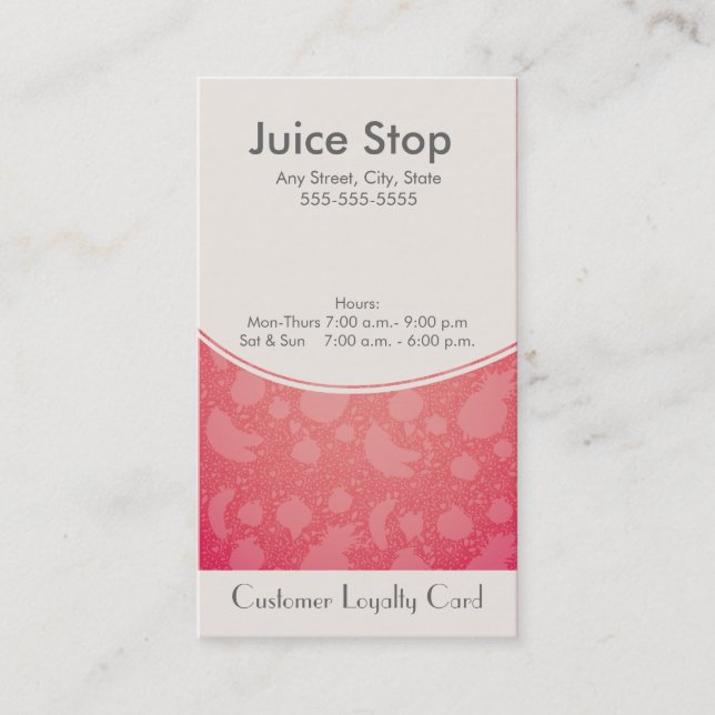 Smoothie & Juice Bar Business Card Loyalty Card (Front)