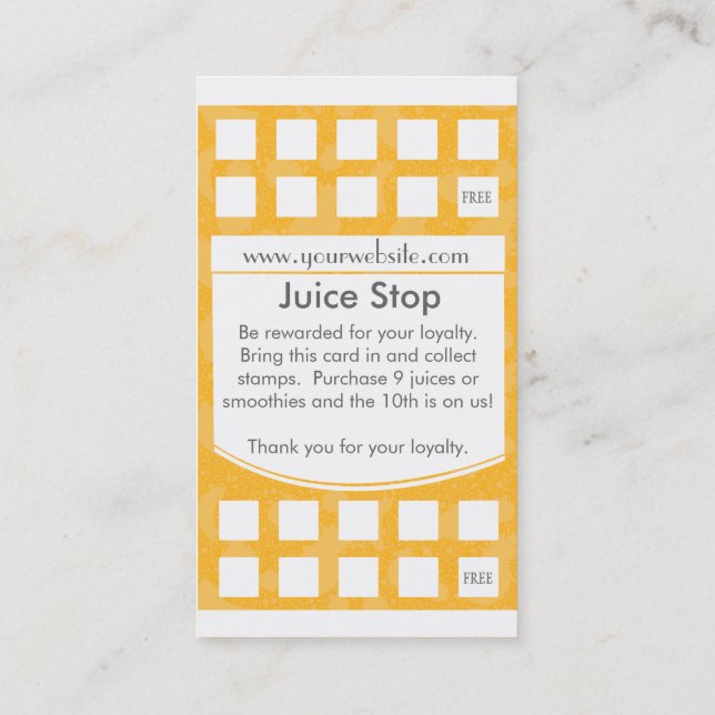 Smoothie & Juice Bar Business Card Loyalty Card (Back)