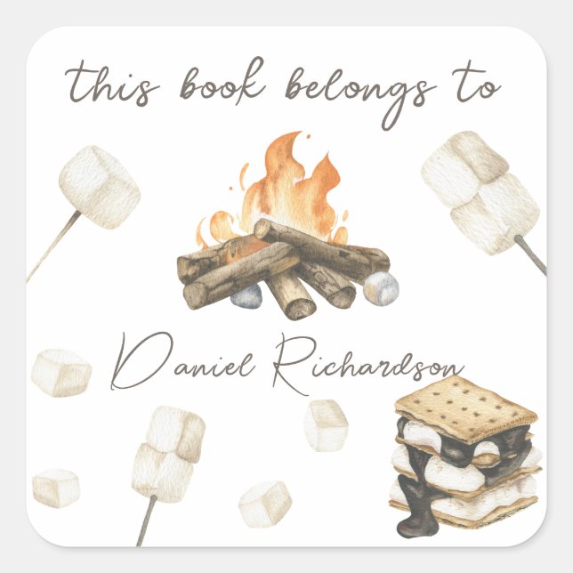 S'more baby shower - this book belongs to square sticker (Front)
