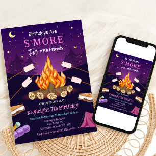 S'more Bonfire Camping Party Birthday Invitation