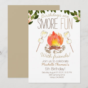 Smore campfire camping birthday invitation
