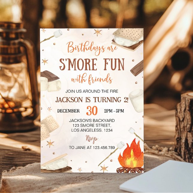 S'more Campfire Smore Fun Firends Camping Birthday Invitation (Creator Uploaded)