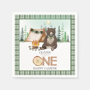 S'more Camping Bear ONE Happy Camper 1st Birthday Napkin