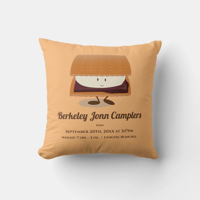 S'more Character Brown White Cartoon Baby Birth Cushion (Front)