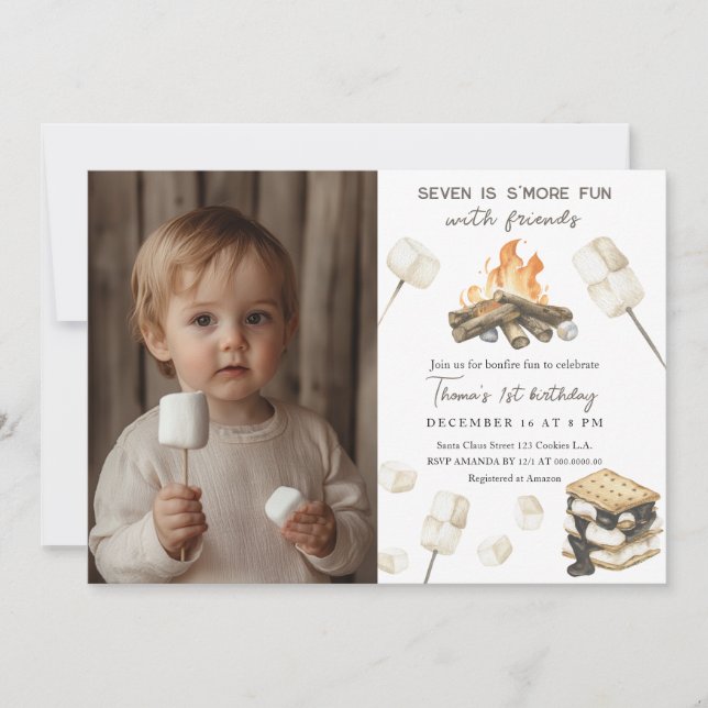 S'more Fun Campfire 1st Birthday Invitation (Front)
