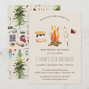 S'more Fun   Camping Birthday Party Invitation