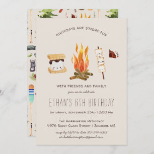 S'more Fun   Camping Birthday Party Invitation