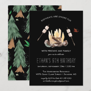 S'more Fun   Camping Birthday Party Invitation