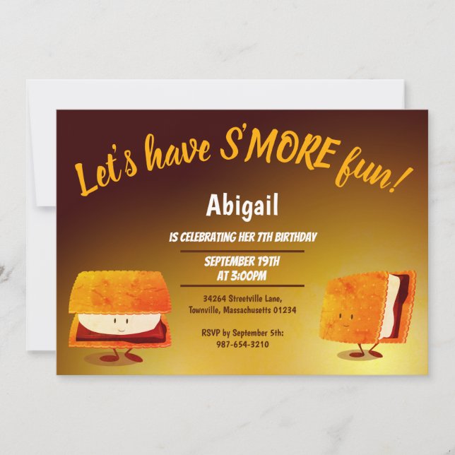 Smore Fun Cartoon Kids Birthday Party Invitation (Front)