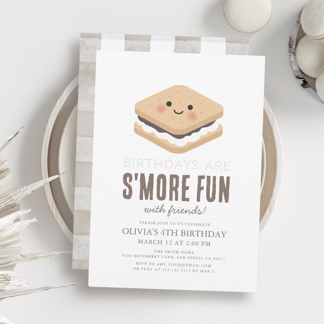 S'more Fun Kawaii Kids Birthday Invitation (Creator Uploaded)