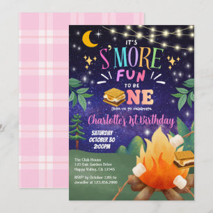 S'more fun to be ONE Bonfire 1st Birthday Party Invitation