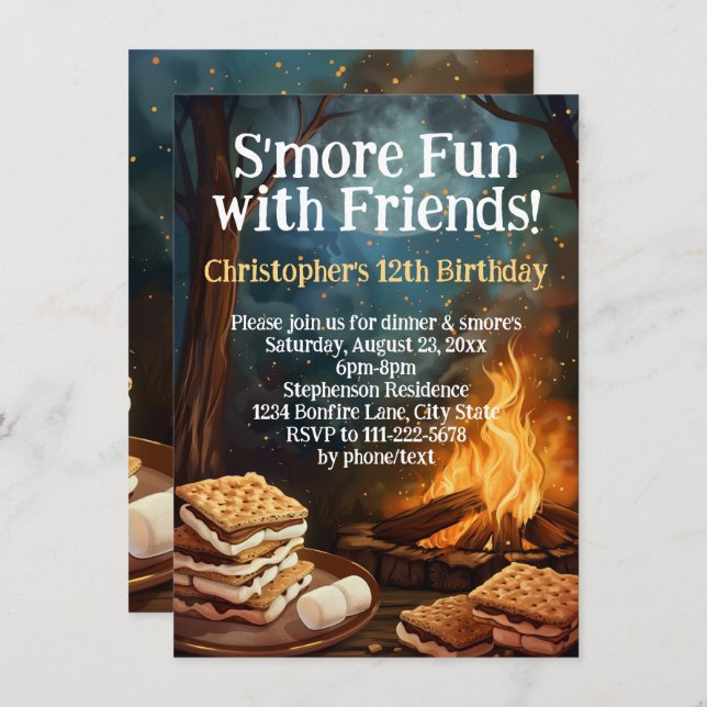 Smore Fun with Friends Camping Birthday Party Invitation (Front/Back)