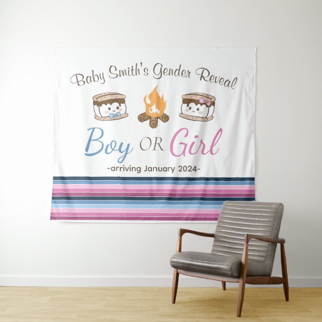 S'more Gender Reveal backdrop Tapestry (In Situ (Horizontal))