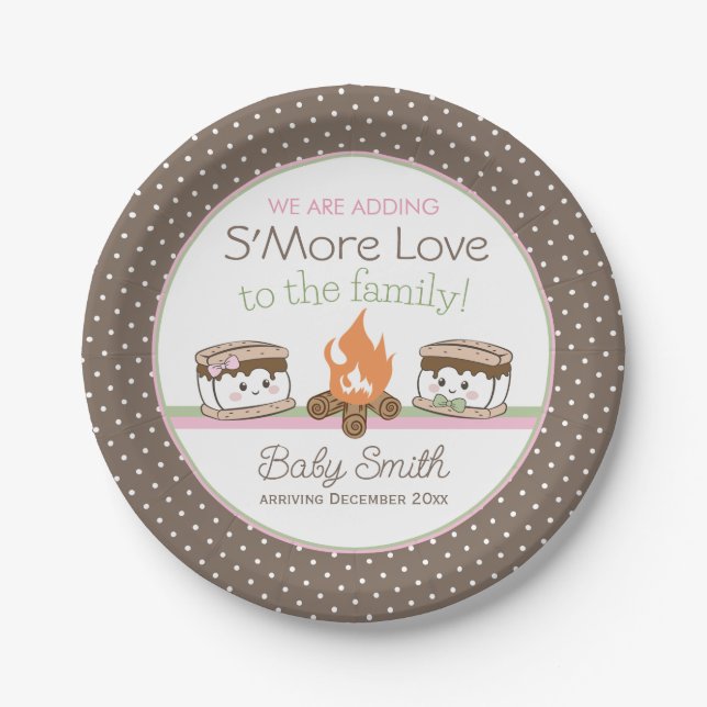 S'more Love baby shower gender reveal plate (Front)